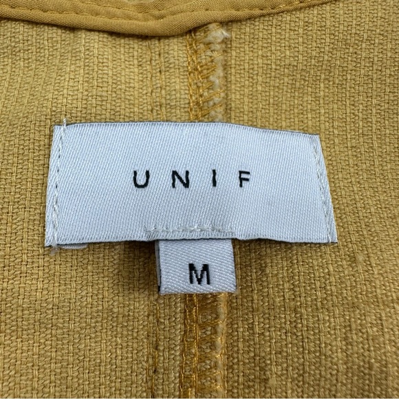 UNIF Mustard Yellow Corduroy Overall Mini Dress Women’s Medium Patch Pockets Zip - Picture 3 of 7